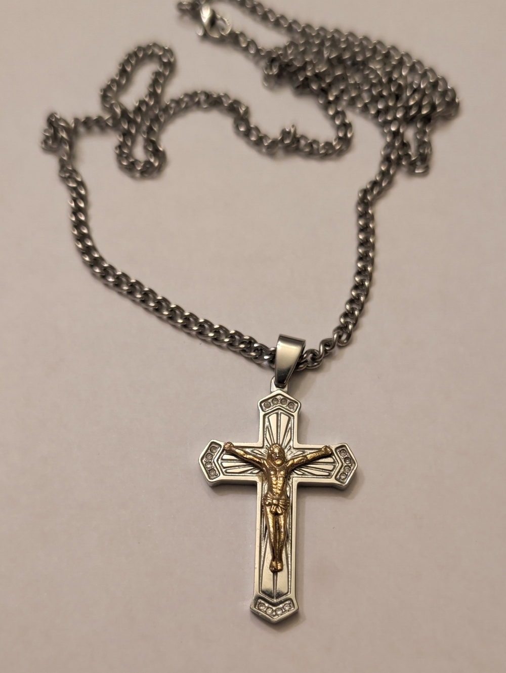 Stainless Steel Two-Tone Crucifix Pendant Necklace